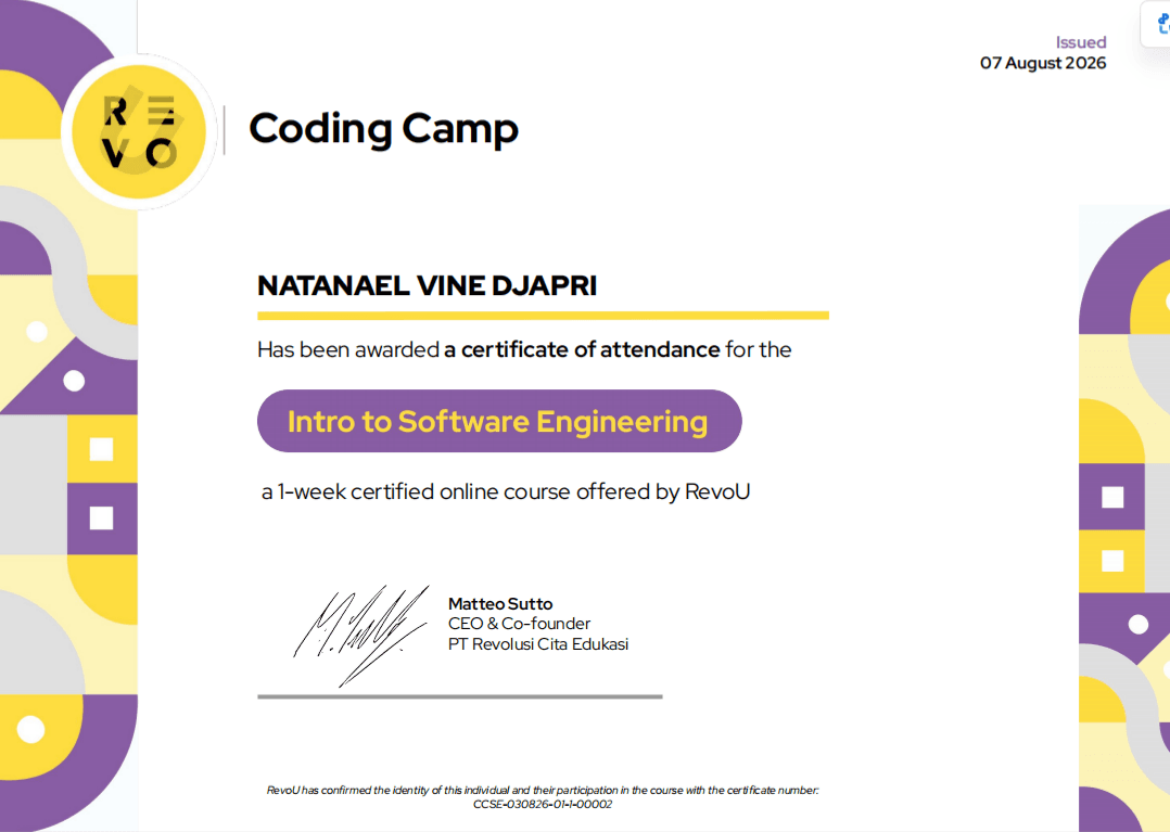 Certificate: Intro to Software Engineering