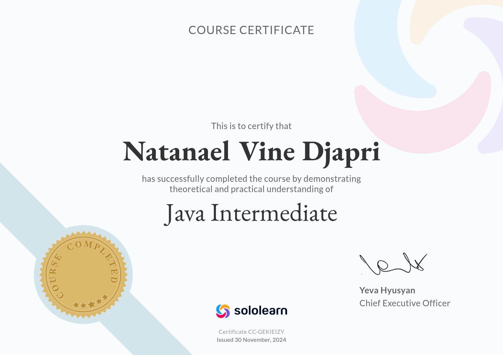 Certificate: Java Intermediate